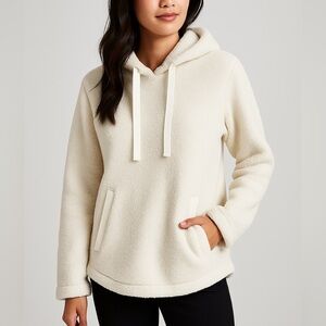 Abercrombie & Fitch Soft Sherpa Hoodie Cream XL Cozy Minimalist